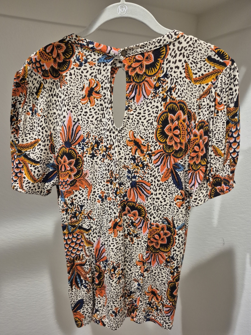 Free People Keyhole Short-Sleeve Top in Cream and Orange